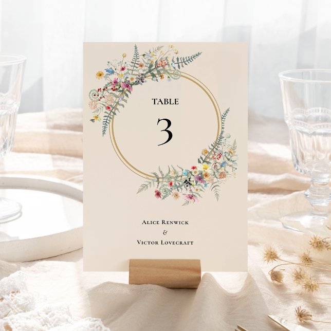 Numeração De Mesa Boho Wildflower Fern Beige Wedding (Criador carregado)