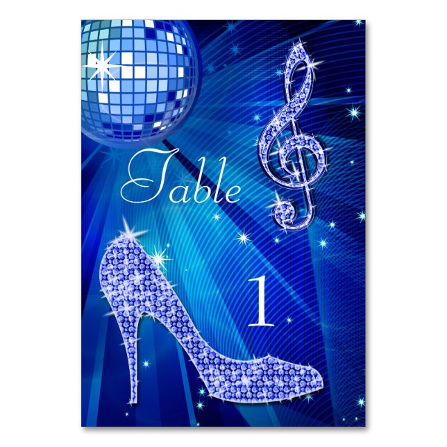 Numeração De Mesa Bola de Disco Azul e Sapato Stiletto Dupla Face (Frente)