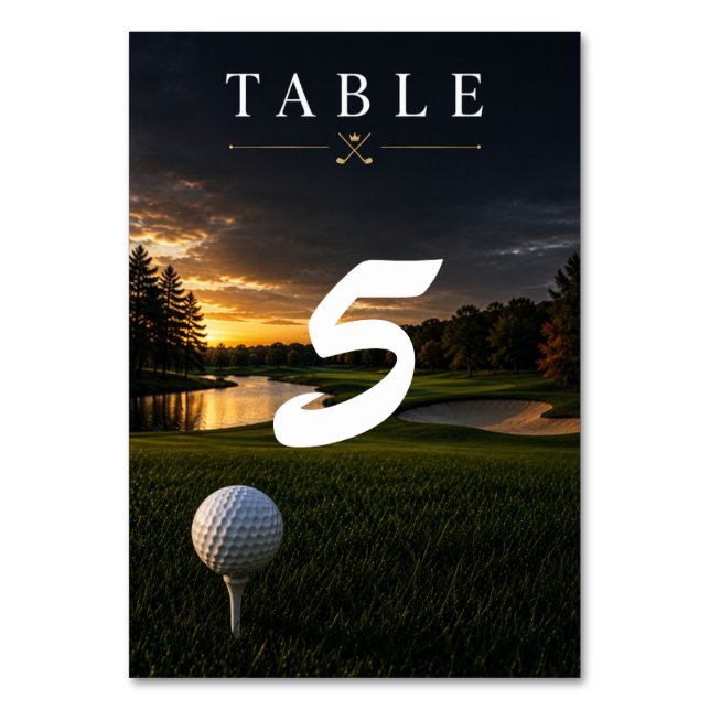 Numeração De Mesa Bolas de golfe no tee em grama verde (Frente)