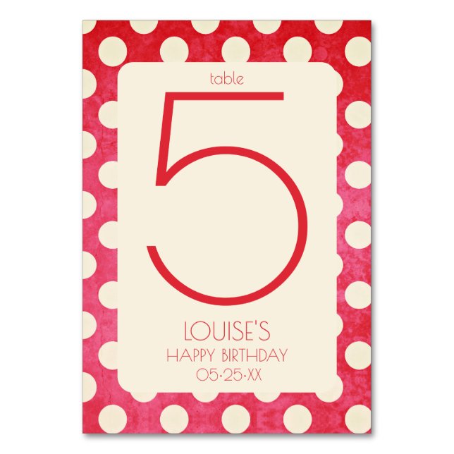 Numeração De Mesa Bolinhas branca vermelha (Frente)