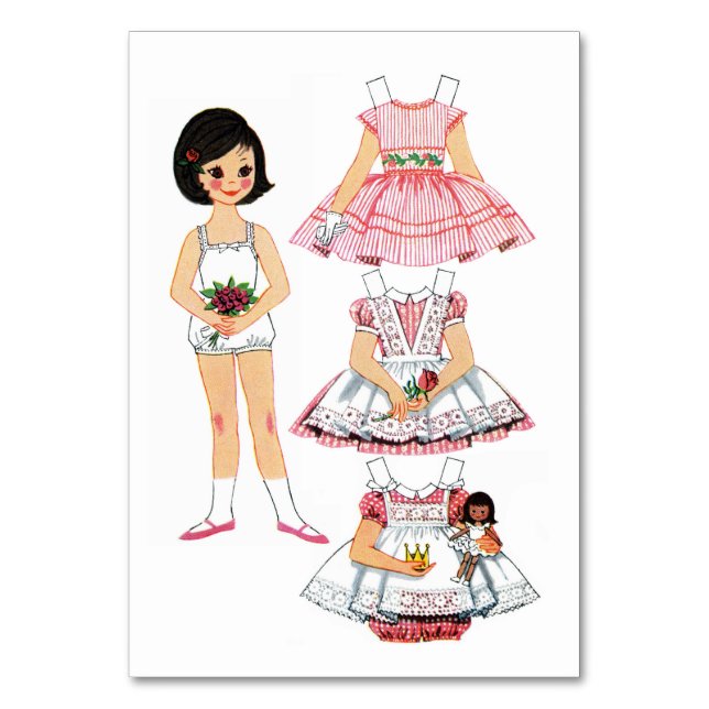 Numeração De Mesa Boneca de papel Vintage (Frente)