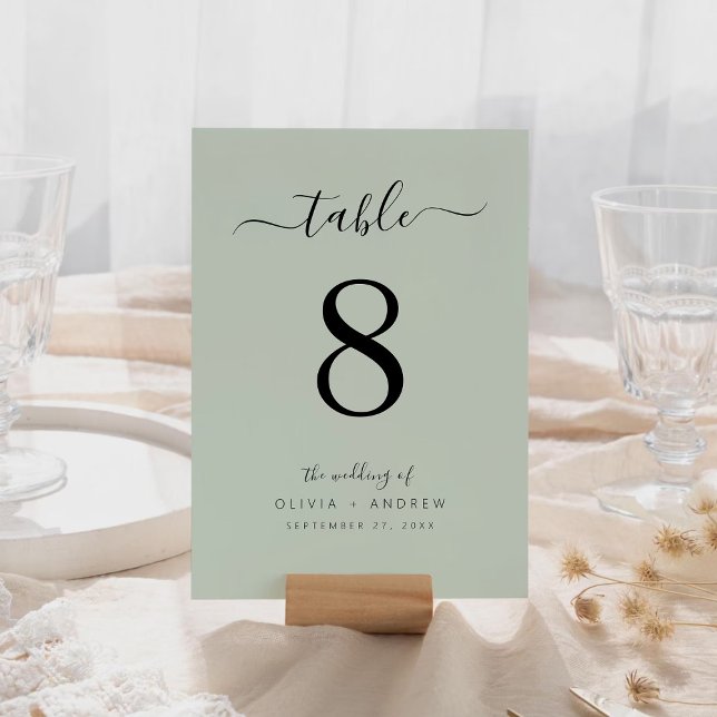 Numeração De Mesa Bonito caligrafia - Casamento de cores claras (Pretty Calligraphy Light Mint Color Wedding Table Number)