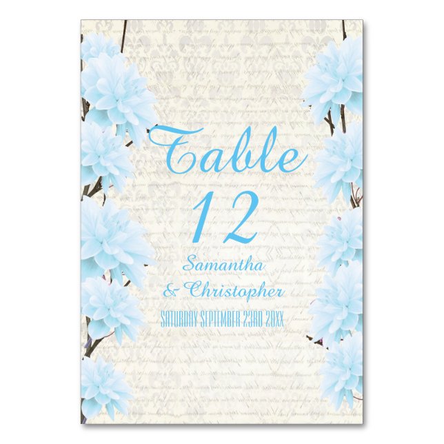 Numeração De Mesa Bonito casamento floral azul pálido floral floral (Frente)