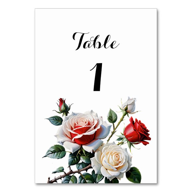 Numeração De Mesa Bonito casamento floral de rosas vermelhas brancas (Frente)