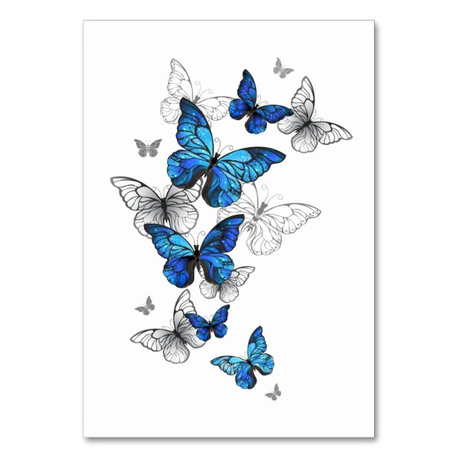 Numeração De Mesa Borboletas Azuis Voadoras Morpho (Frente)