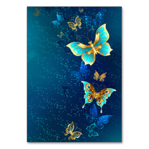 Numeração De Mesa Borboletas de ouro em um fundo azul