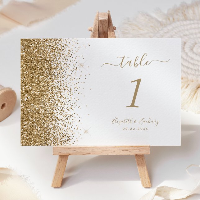 Numeração De Mesa Borda com Brilho Dourado Moderno Branco Casamento (Criador carregado)
