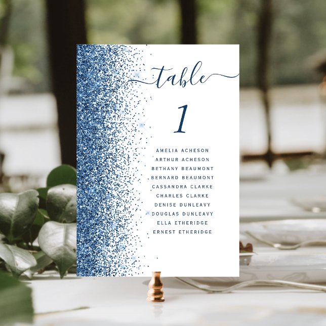 Numeração De Mesa Borda de Brilho Azul Casamento Branco (Criador carregado)