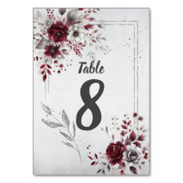 Numeração De Mesa Bordô Escuro Cinza Prata Floral Personalizado Aqua
