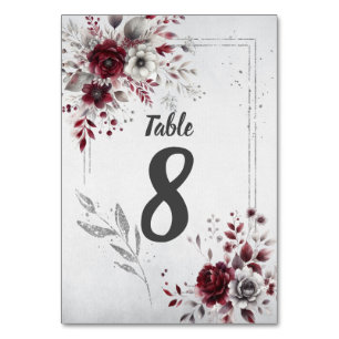 Numeração De Mesa Bordô Escuro Cinza Prata Floral Personalizado Aqua