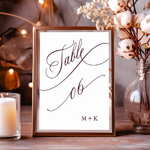 Numeração De Mesa Bordô Luxo Caligrafia Casamento Número 6,