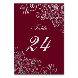 Numeração De Mesa Bordô Moderno e Floral Cinza Rodopiado