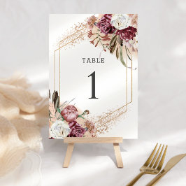 Numeração De Mesa Borgonha, Blush e Rosa Dourado Boho Elegante