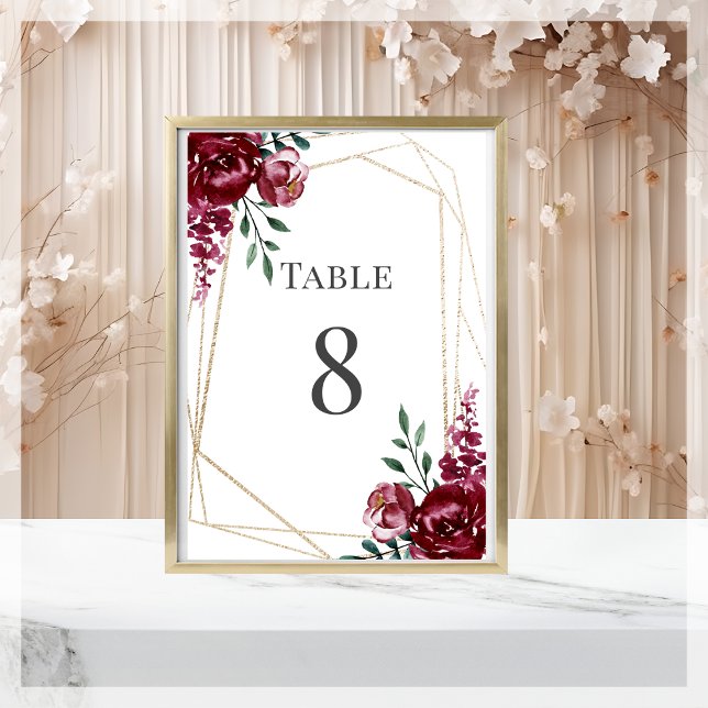 Numeração De Mesa Borgonha | Casamento Floral Vermelho Marsala (Criador carregado)