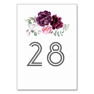 Numeração De Mesa Borgonha e Plum Floral