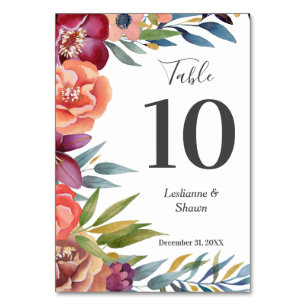 Numeração De Mesa Borgonha Tropical Floral Moderna Branca
