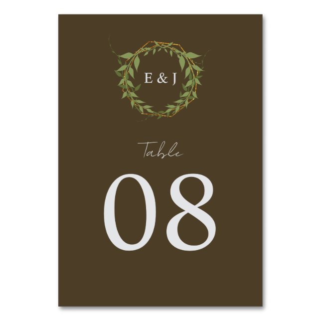 Numeração De Mesa Botanical Wreath Earth Tone Wedding (Frente)