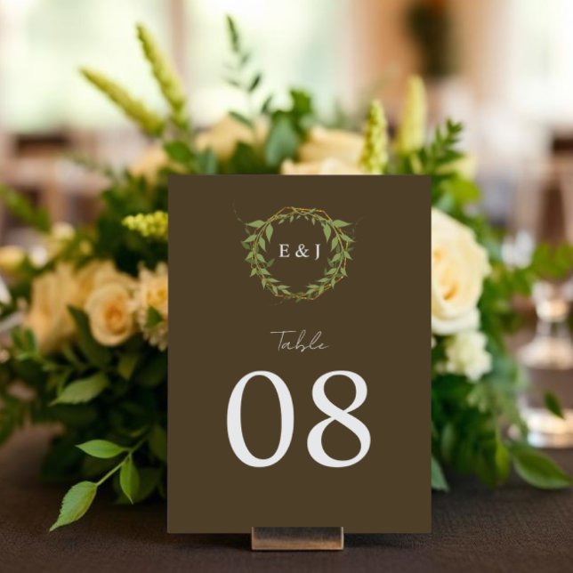 Numeração De Mesa Botanical Wreath Earth Tone Wedding (Criador carregado)