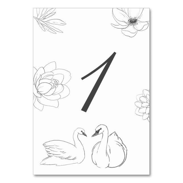 Numeração De Mesa Botânico Floral e Cisne (Verso)