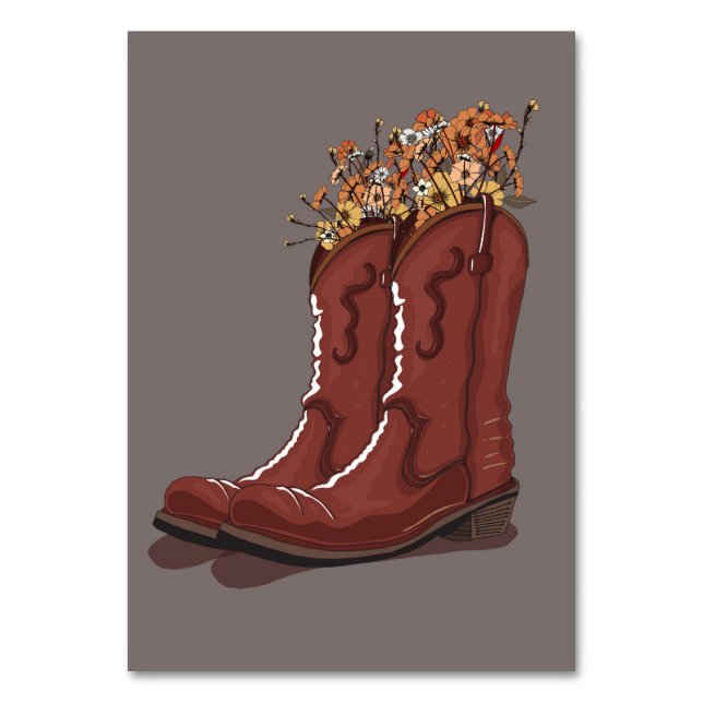 Numeração De Mesa Botas de Cowboy Com Flores Silvestres (Frente)