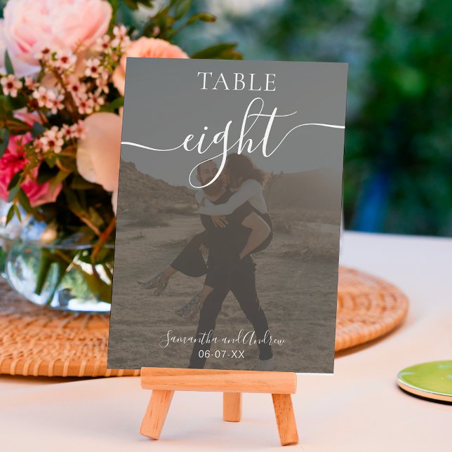 Numeração De Mesa Branca com nomes de script preto Fotos do casament (Criador carregado)