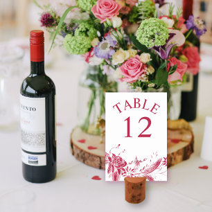 Numeração De Mesa Branch com o casamento viva magenta e flores branc