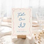 Numeração De Mesa Branco Azul e Rosa Desenhado à Mão<br><div class="desc">Este design adorável apresenta elementos desenhados à mão e um texto ousado e caprichoso.</div>