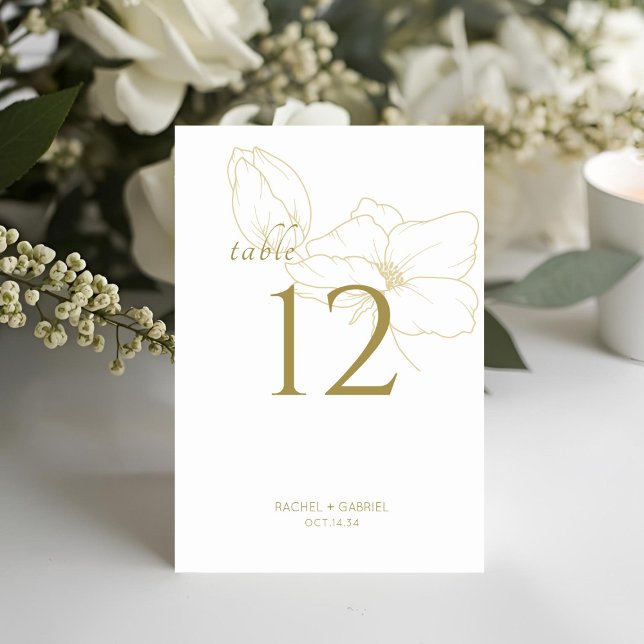 Numeração De Mesa Branco e Dourado | Casamento Floral Chic Modern (Criador carregado)