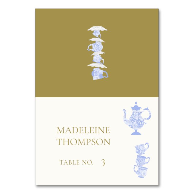 Numeração De Mesa Bridal Chá Blue China Set White Lace Place Card (Frente)