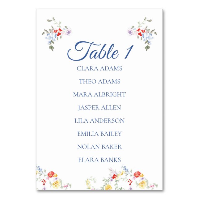 Numeração De Mesa Bright Floral Border Numeric Seating Charts (Frente)