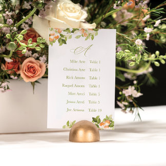 Numeração De Mesa Bright Orange Citrus Alphabetic Seating Chart