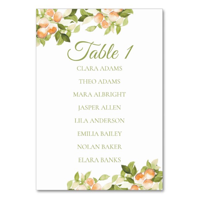 Numeração De Mesa Bright Orange Citrus Numeric Seating Chart (Frente)