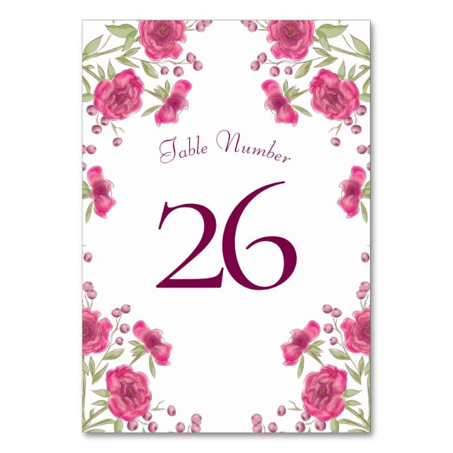 Numeração De Mesa Bright Pink Rose Wedding (Verso)