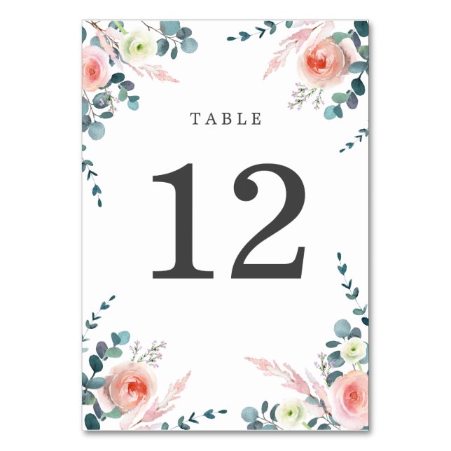 Numeração De Mesa Brilhantes românticos Blush Rosa e Branco Floral (Frente)