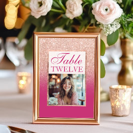 Numeração De Mesa Brilho Dourado rosa e Brilho Rosa 16