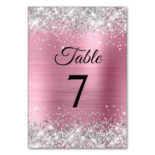 Numeração De Mesa Brilho Prateado Rosa Claro Folha
