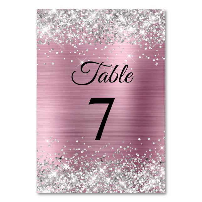 Numeração De Mesa Brilho Prateado Rosa Claro Folha (Frente)