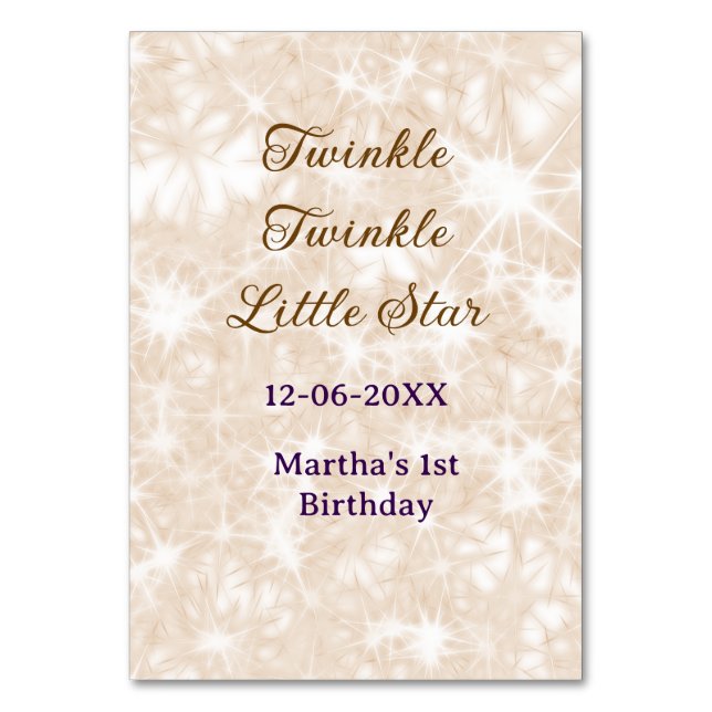 Numeração De Mesa Brown glitter twinkle twinkle little star birthday (Frente)