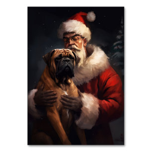 Numeração De Mesa Bullmastiff Com Papai Noel Natal Festivo