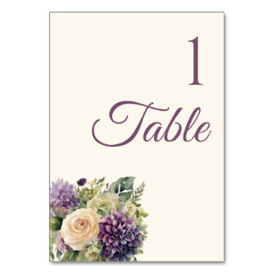 Numeração De Mesa Buquê De Flor Púrpura A Aquarela- Casamento