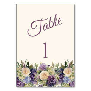 Numeração De Mesa Buquê De Flor Púrpura A Aquarela- Casamento