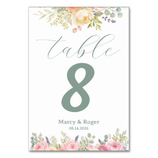 Numeração De Mesa Buquê de Jardim de Aquarela Suave Floral Casamento