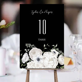 Numeração De Mesa Buquê Floral Branco e Preto Moderno