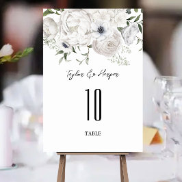 Numeração De Mesa Buquê Floral Branco e Preto Moderno