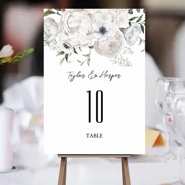 Numeração De Mesa Buquê Floral Branco e Preto Moderno (Criador carregado)