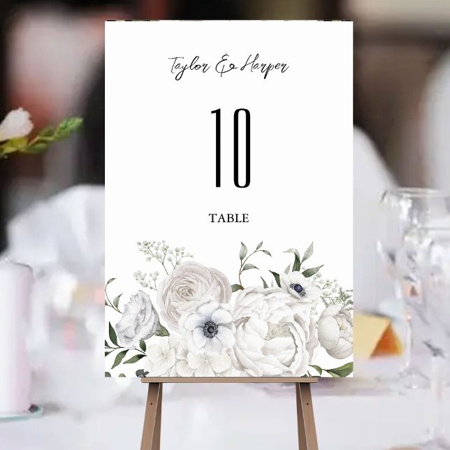 Numeração De Mesa Buquê Floral Branco e Preto Moderno (Criador carregado)