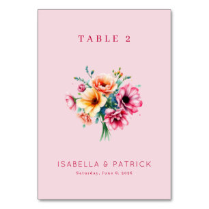 Numeração De Mesa Buquê Floral de Aquarela Rosa Romântica