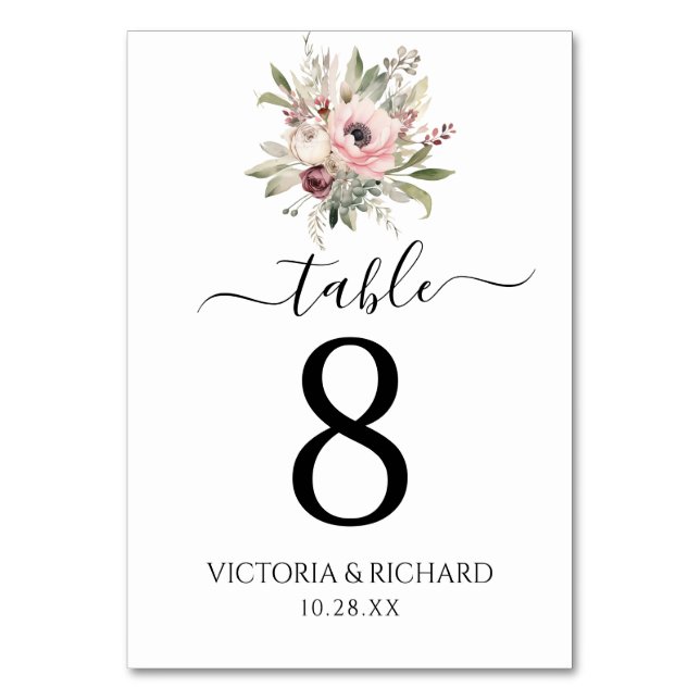 Numeração De Mesa buquê floral em aquarela rústica (Frente)