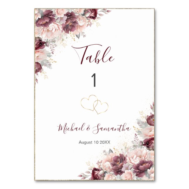 Numeração De Mesa Burgundy Blush Peony e Casamento de Rosas (Frente)