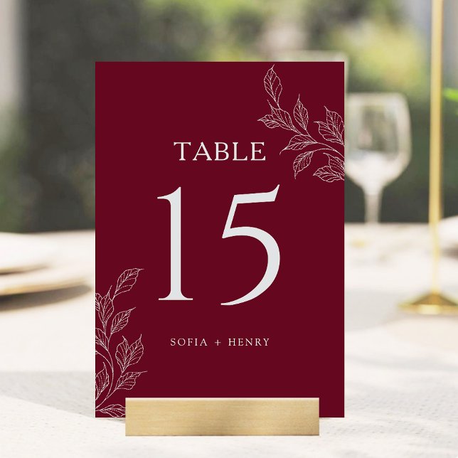 Numeração De Mesa Burgundy Chic Botanical Wedding Table Number (Criador carregado)